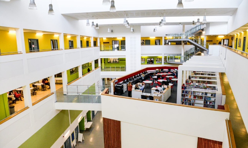 Image of inside Forge Valley School over looking corridors and Library